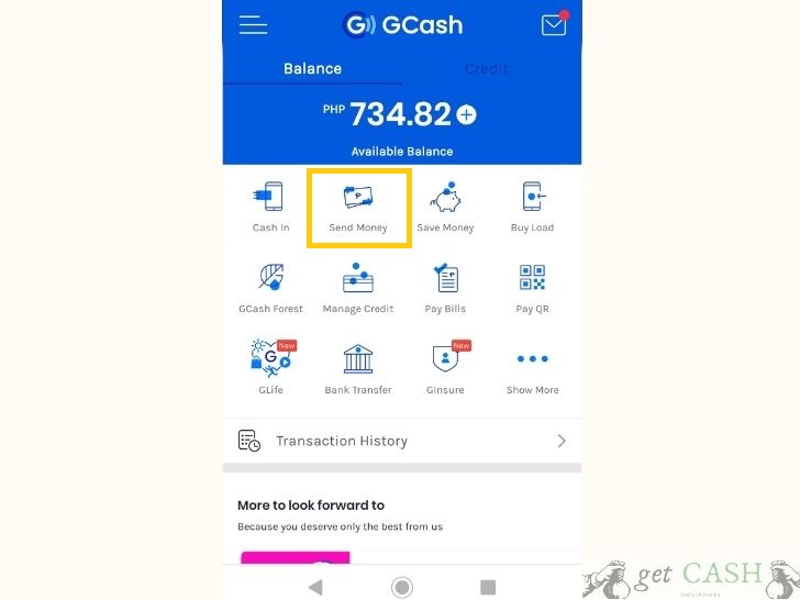 gcash dashboard send money