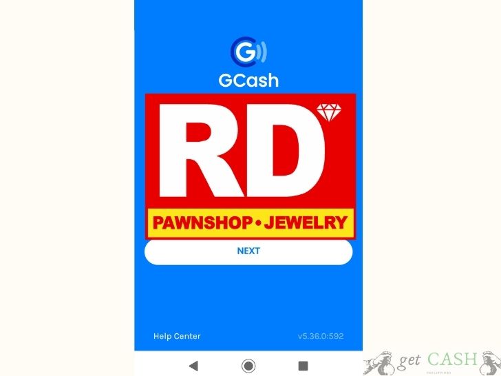 RD Pawnshop logo with Gcash background
