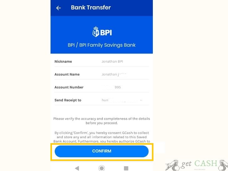 Bank transfer add account