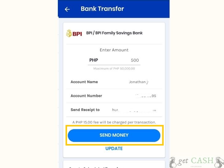 Bank transfer send money