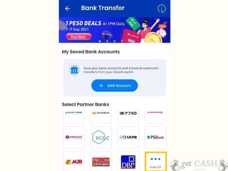 Click Bank Transfer and select VIEW ALL.