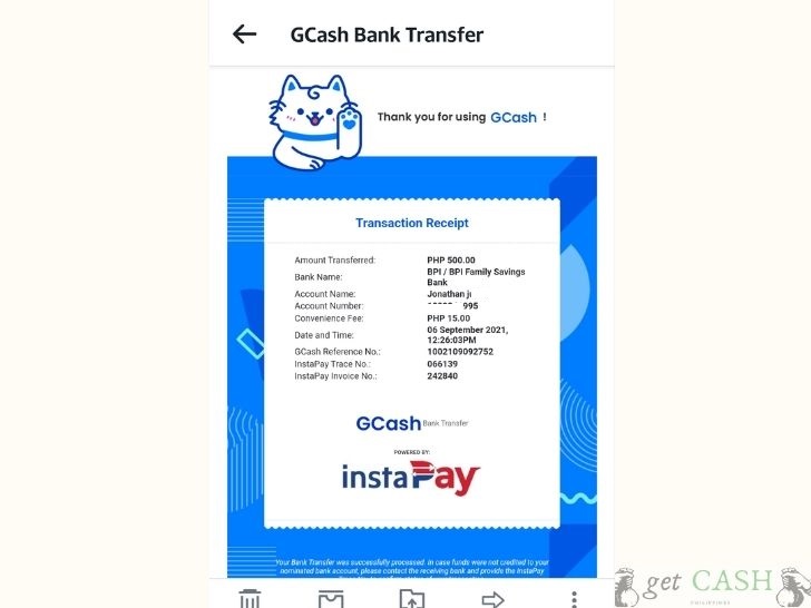 Bank transfer receipt BPI